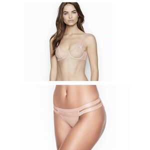 Victoria's Secret Luxe Mesh Bra & Double Strap Panty Set Sz 32DD / XS